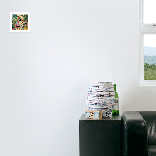 Woman on Couch of Tropical Jungle Garden Apartment After Matisse by bragova